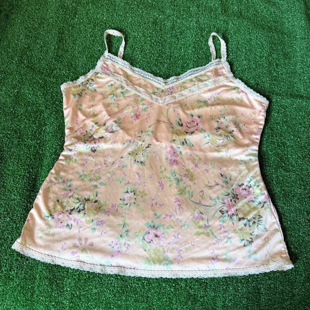 The Limited Pink Floral Lace-Trim Satin Tank Top